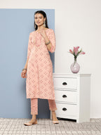 Libas WomenS Silk Printed Straight Kurta (26248_Peach