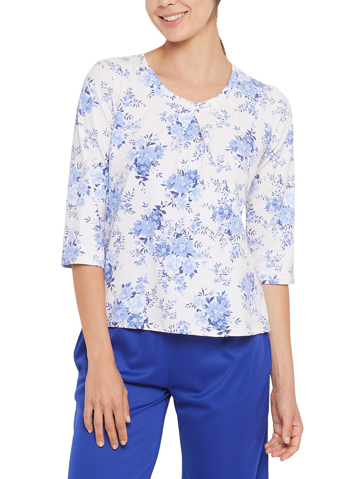 Clovia Womens Cotton Pretty Florals Top (LT0133D03_White_L)