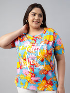 Juneberry 100% Pure Cotton Regular Fit Latest & Trendy All Over Prints Half Sleeve Plus Size T-Shirt For Women & Girls (Jb_Ps_54