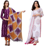 ANNI DESIGNER Womens Cotton Blend Printed Straight Kurta with Pant & Dupatta Pack of 2 (Combo-Mukhi Pink-Cup-Off White_L_Multi_