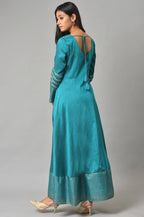 W Teal Embroidered Blend Maxi Dress For Women