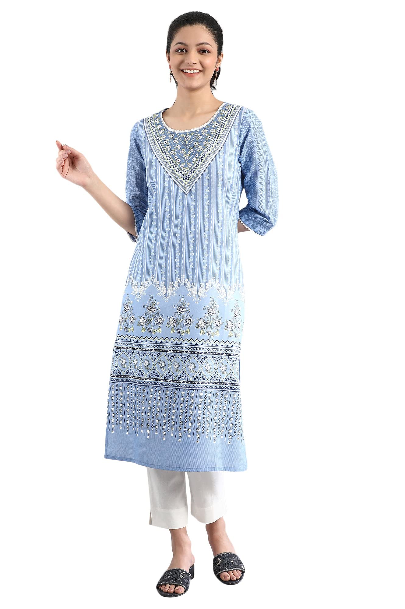 Aurelia Women'S Cotton Blend Regular Kurta (21Fea12284-502803_Blue_S)