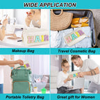 JOINDO Preppy Patch Makeup Bag, Chenille HAIR Letter Cosmetic Bag,PU Leather Skincare Toiletry Bag, Portable Makeup Bag with Var