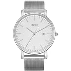 BUREI Men Watches Fashion Minimalist Waterproof Watches for Men Women Student,Silver.
