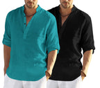 Hemrin Combo Of MenS Cotton Blend Full Sleeve Short Kurta Shirt With Mandarin Collar Pack Of 2
