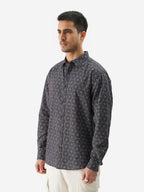 The Souled Store Hortensia Men and Boys Long Sleeve Collared Neck Button Front Grey All Over Print Cotton Relaxed Fit Shirts Shi