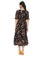 Avanova Georgette Black Round Neck Maxi Western Dresses For Women (Dress 81 Black S)