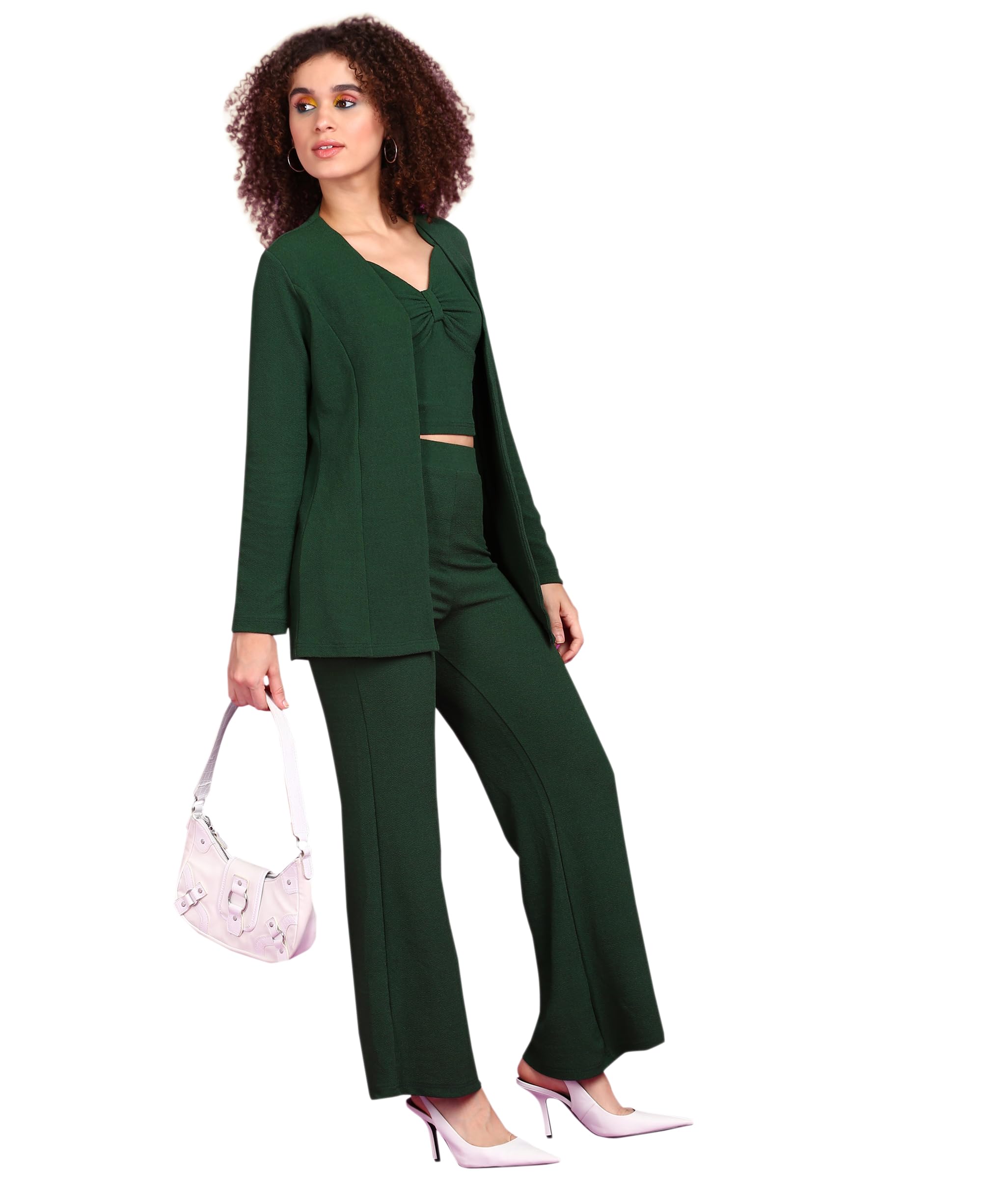 Popwings Casual 3 Pieces Co-Ords Set For Women | Women Shrug Top Trouser Set | Women Shrug Top And Trousers Set Summer Wear| 3 P