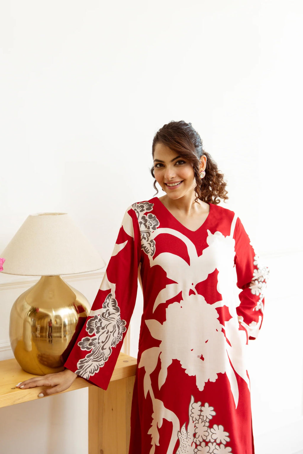 ANNI DESIGNER Palazzo women s viscose rayon printed straight kurta, Red, XL