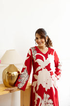 ANNI DESIGNER Palazzo women s viscose rayon printed straight kurta, Red, XL