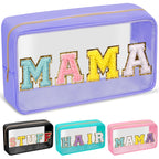 Chenille Letter Clear Makeup Bag with Zipper and Waterproof Nylon Material