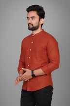 Besix MenS Regular Fit Solid Cotton Shirt | Chinese Collar | Casual | Plain | Branded | Mandarin Collar | Full Sleeve | Summer