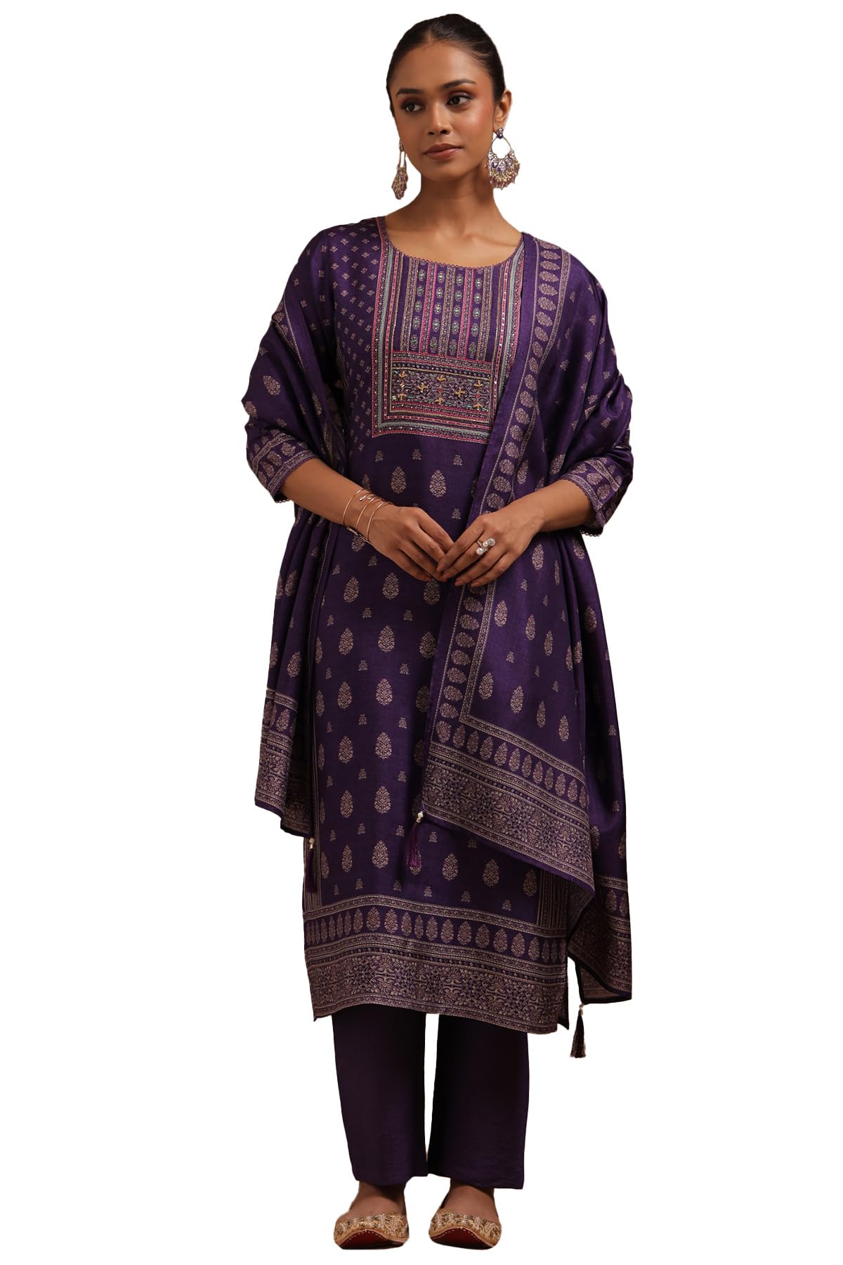 Soch Women Viscose Blend Ethnic Motifs Suit Set with Mirror and Cutdana