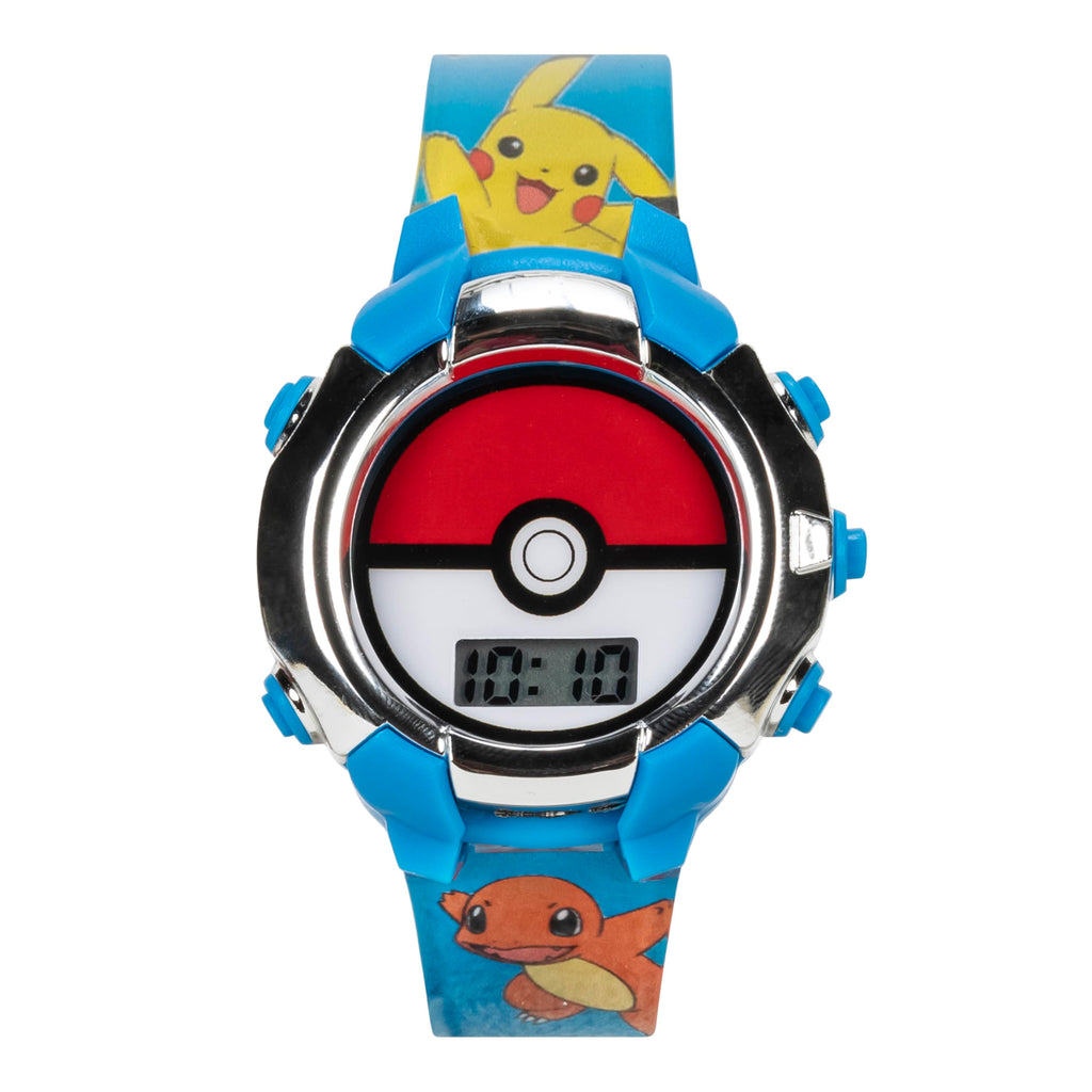 Accutime Kids Pokemon Pokeball Digital LCD Quartz Blue Wrist Watch with Blue Strap, Cool Inexpensive Gift & Party Favor for Boys