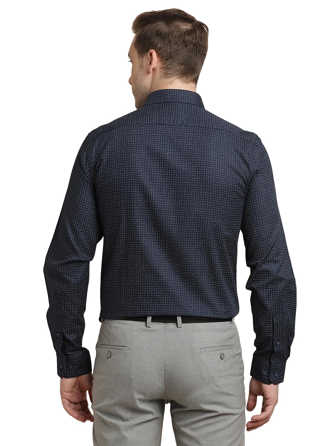 Turtle Men 100% Cotton Slim Fit Blue Printed Full Sleeve Formal Shirt