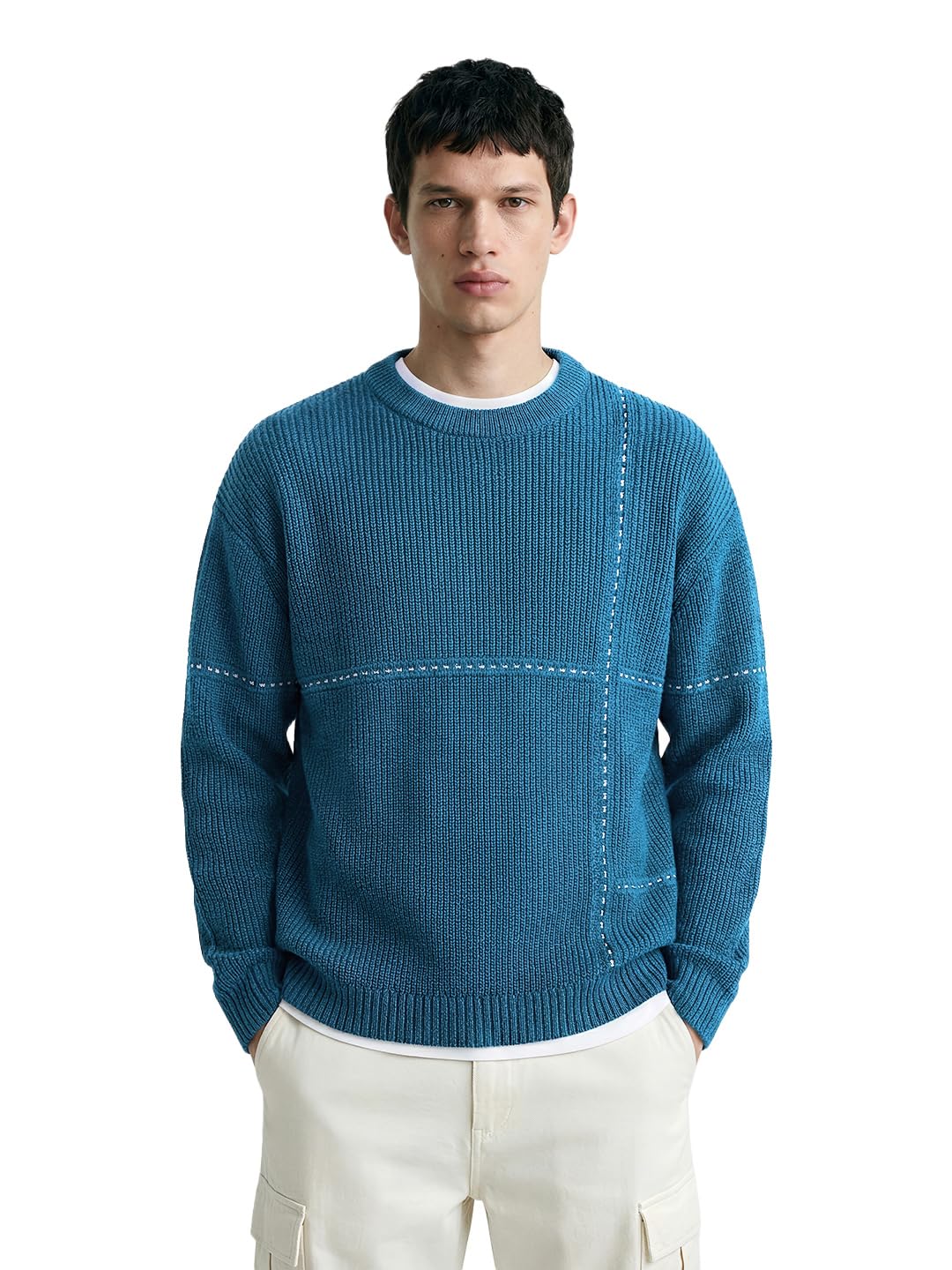 The Indian Garage Co Mens Oversized Fit Long Sleeves Crew Neck Solid Sweater