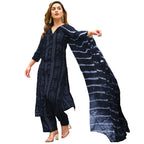 ANNI DESIGNER Womens Rayon Blend Straight Bandhej Printed Kurta with Pant & Dupatta (Baghira Grey-VKS01_XXL_Grey_XX-Large)