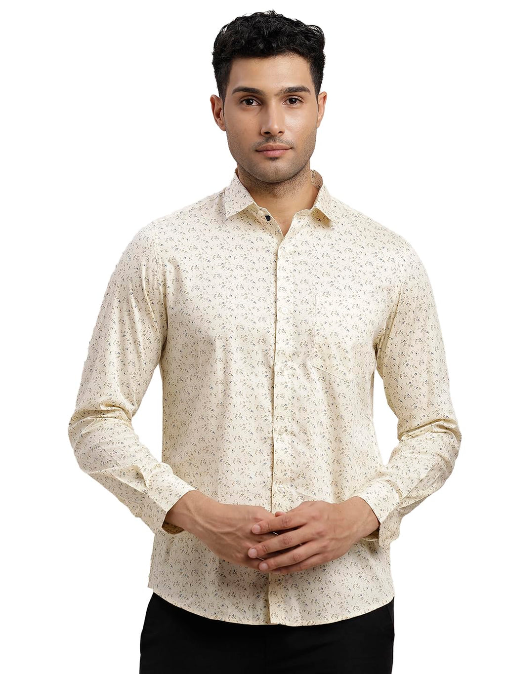Turtle Men 100% Cotton Slim Fit Beige Formal Shirt