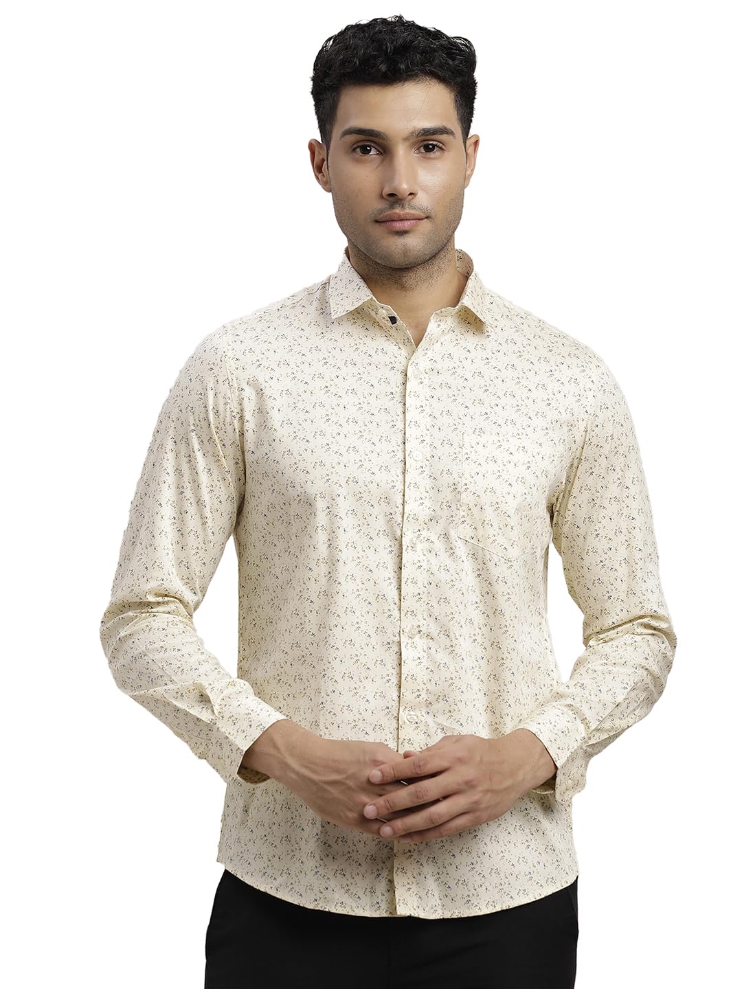 Turtle Men 100% Cotton Slim Fit Beige Formal Shirt