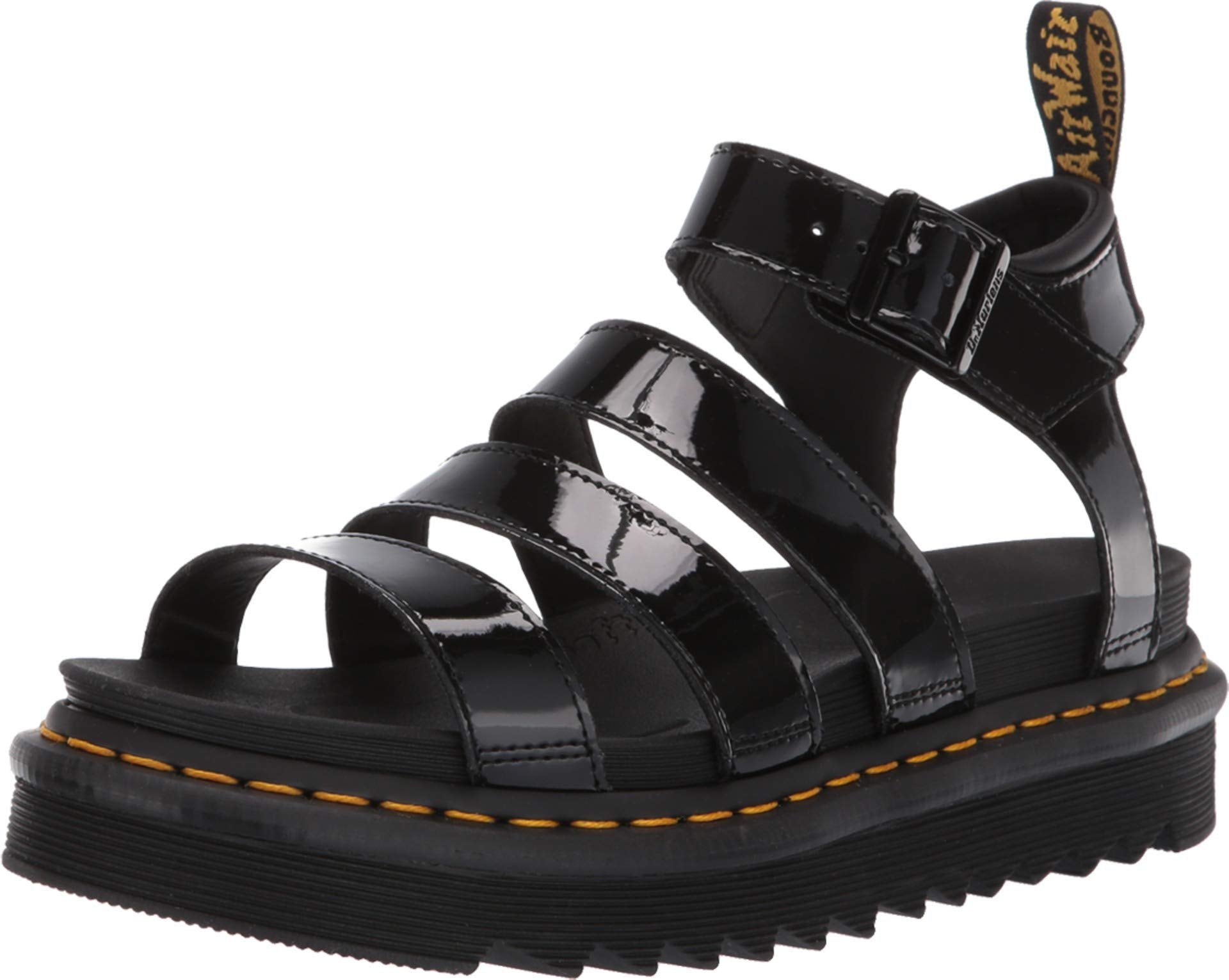 Dr. Martens Womens Blaire Fisherman Sandal, Black Patent Lamper, 9 US