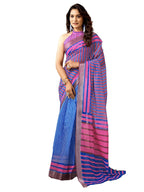 Satrani Womens Linen One Minute Pre Stitched Zari Stripe Border Printed Ready To Wear Saree With Attached pocket & Unstitched B
