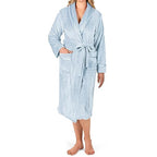 PAVILIA Plush Robe For Women | Light Blue, Fluffy Soft Bathrobe | Luxurious Fuzzy Warm Spa Robe, Cozy Fleece Long Robe | Satin T