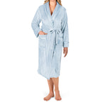 PAVILIA Plush Robe For Women | Light Blue, Fluffy Soft Bathrobe | Luxurious Fuzzy Warm Spa Robe, Cozy Fleece Long Robe | Satin T