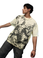 The Souled Store Hulk: Smashin Sketch 6.2 Men and Boys Short Sleeves Round Neck Off White Graphic Printed Cotton Oversized T-Sh