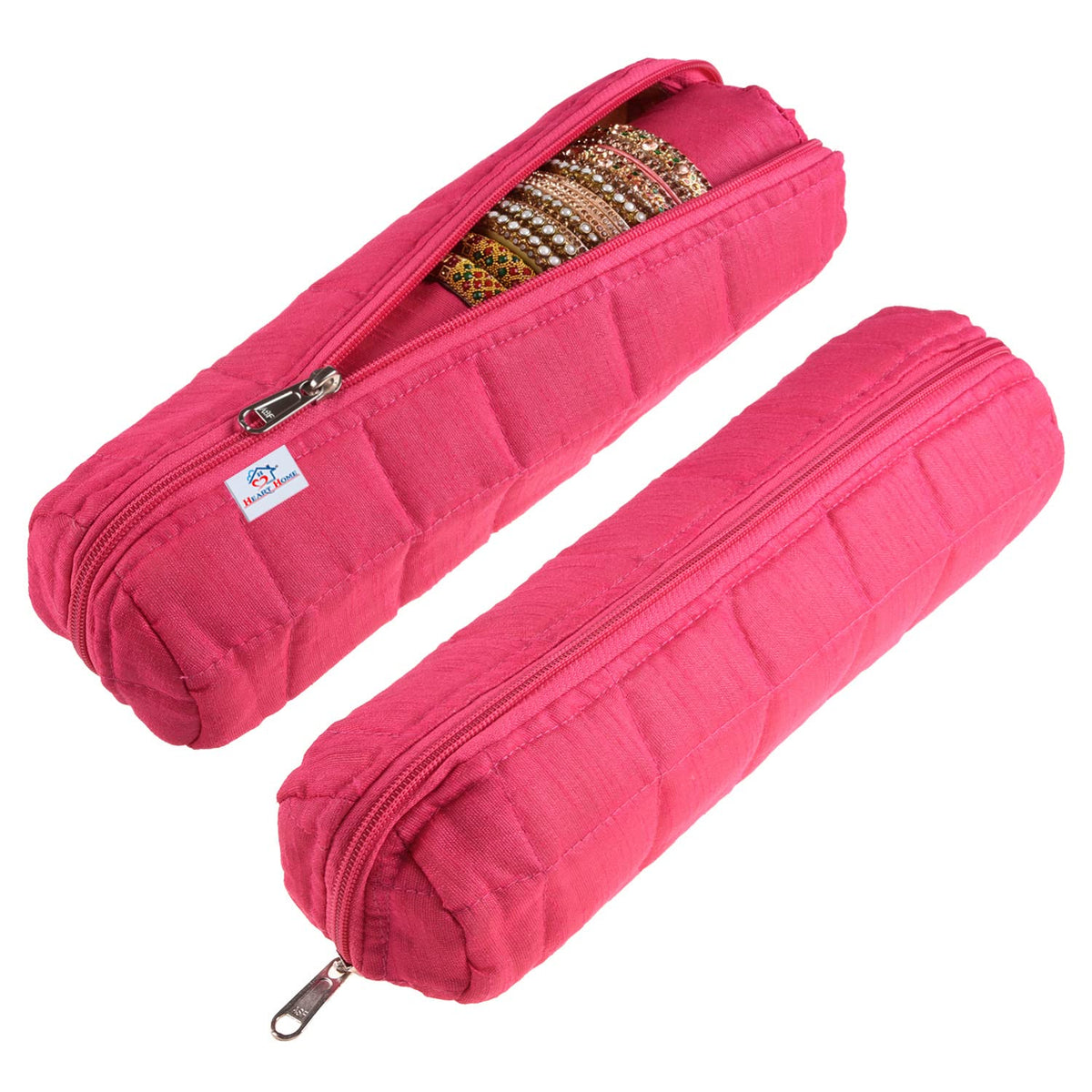 Heart Home Single Rod Bangle Box | Polyester Watch Organizer for Small Jewellery | Travelling Bracelets Organizer with Zipper |  30-88