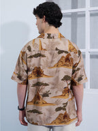 The Souled Store The Lion King: Kingdom Men and Boys Short Sleeves Collared Neck Button Front Brown All Over Printed Viscose Ble