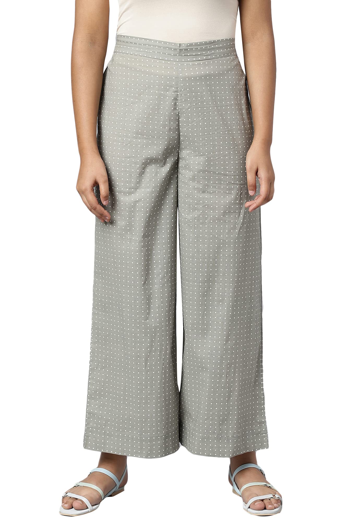 Aurelia Grey Printed Straight Palazzo (Size: M)-23Aua60005-505714