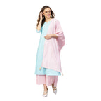 Idalia Women'S Baby Pink And Sky Blue Khari Gold Printed Cotton Kurta Set With Pant And Dupatta