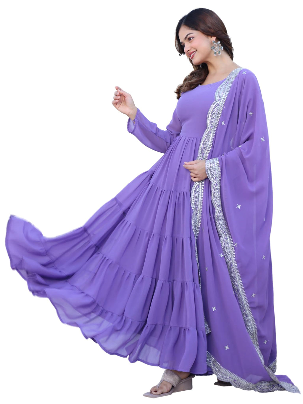 Fashion Basket Georgette Solid Anarkali Kurta Set For Women Lavender