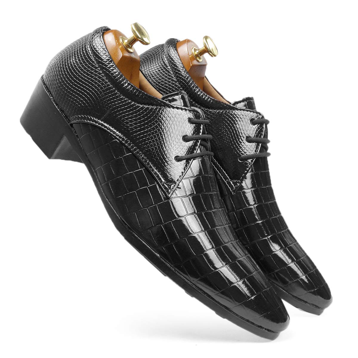 YUVRATO BAXI Mens 2 Height Increasing Patent Material Casual Black Formal Laceup, Derby Shoes with Pu Sole. 5 UK 5