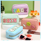 Sanwuta 4 Pcs Hair Face Skin Travel Bag Set Preppy Makeup Pouch PU Leather Skincare Bag Waterproof Cosmetic Organizer Birthday