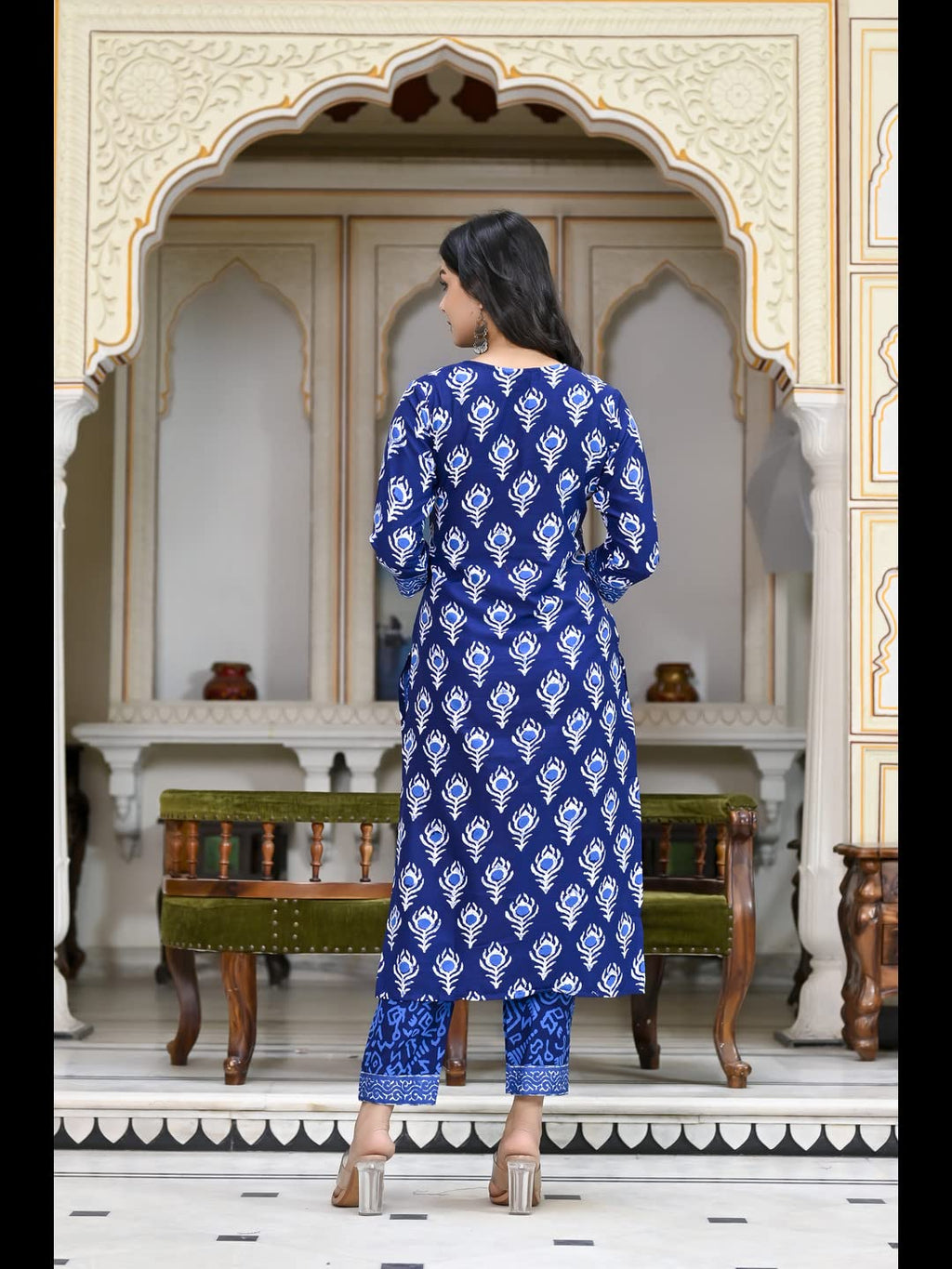 ANNI DESIGNER Womens Cotton Blend Floral Printed Straight Kurta with Pants & with Dupatta (Bulgeriya Blue-NW-CMD_XL_Blue_X-Larg