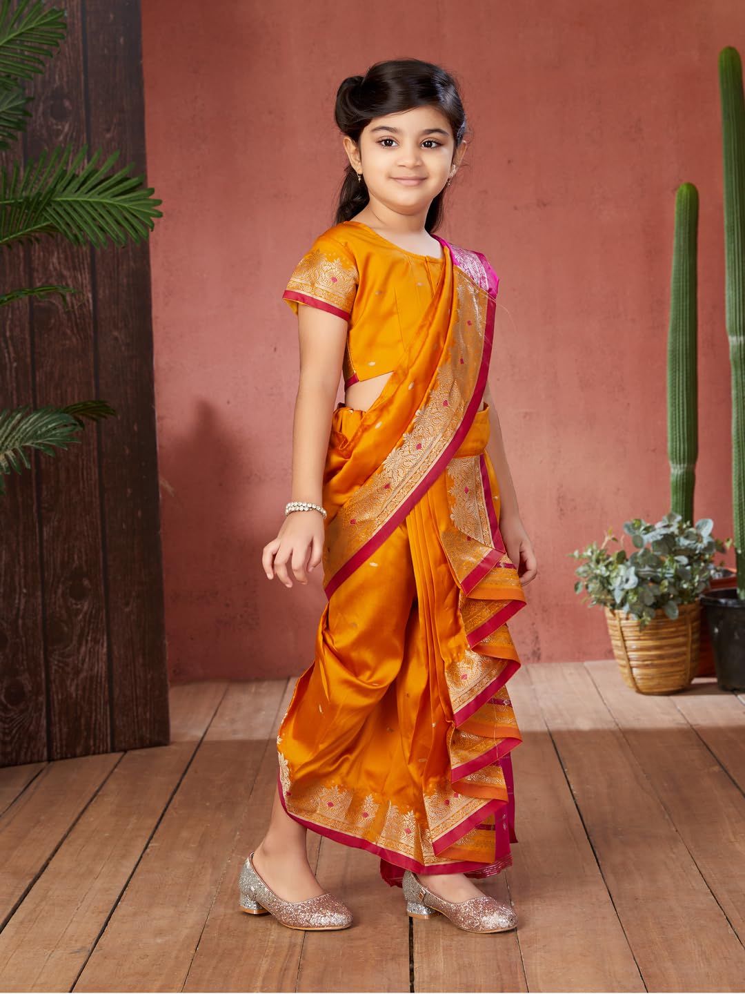 Aarika Girls Ethnic Wear Mustard Colour Mastani Silk Saree (3-9 Years)