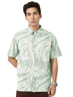 Bewakoof Mens All Over Printed Oversized Fit Half Sleeve Resort Collar Jacquard Shirt_677337_Green_XL