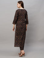 ANNI DESIGNER Womens Cotton Blend Printed Straight Kurta with Pant (End Blue_S_Blue_Small)