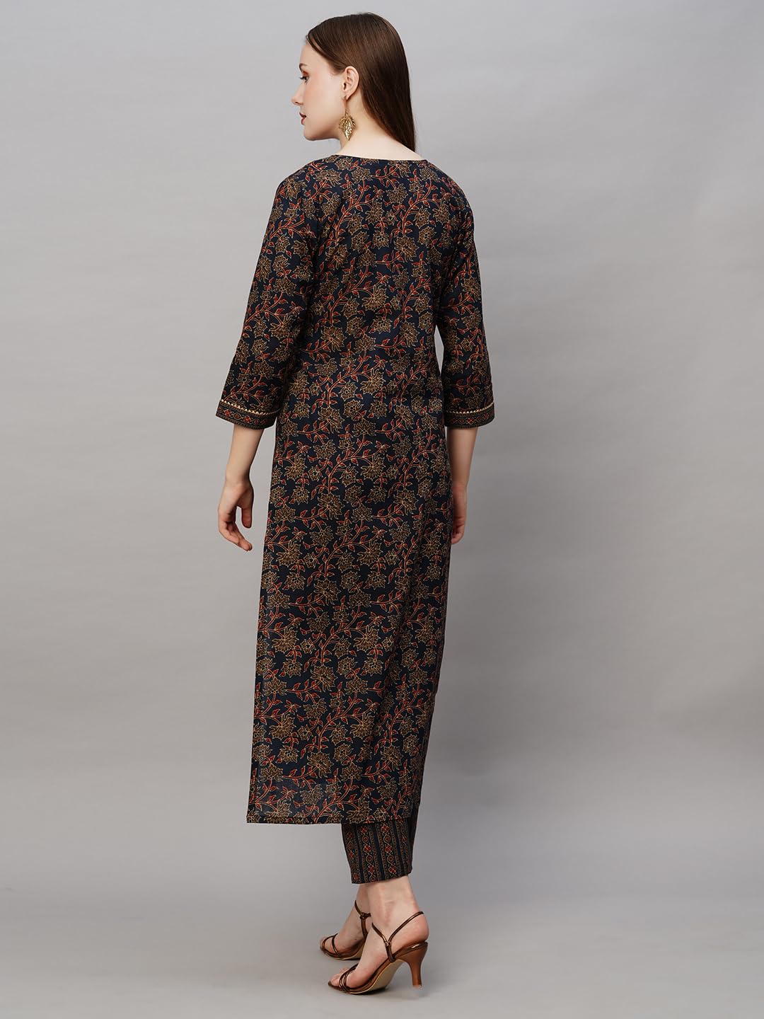 ANNI DESIGNER Womens Cotton Blend Printed Straight Kurta with Pant (End Blue_S_Blue_Small)