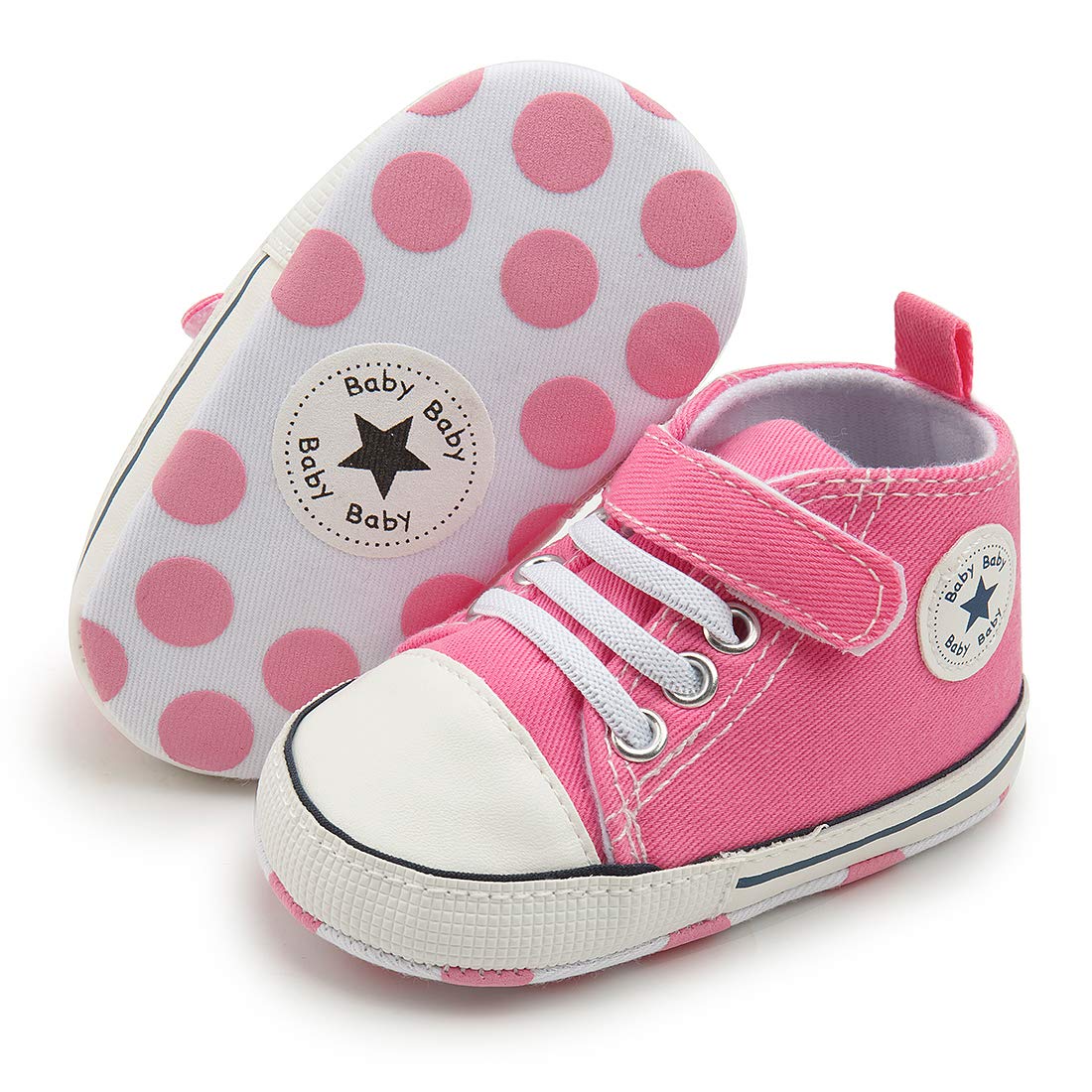 Tutoo Unisex Baby Boys Girls Star High Top Sneaker Soft Anti-Slip Sole Newborn Infant First Walkers Canvas Denim Shoes