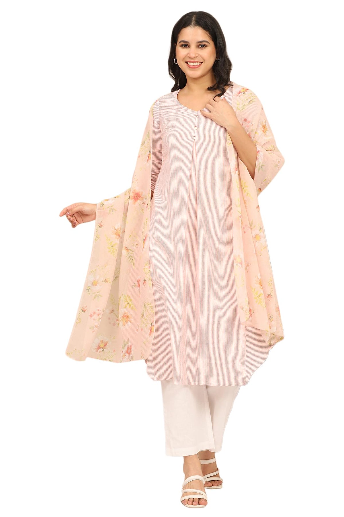 Aurelia Womens Cloud Cream Floral Printed Georgette Dupatta (Size: Free Size)-A80002-508931