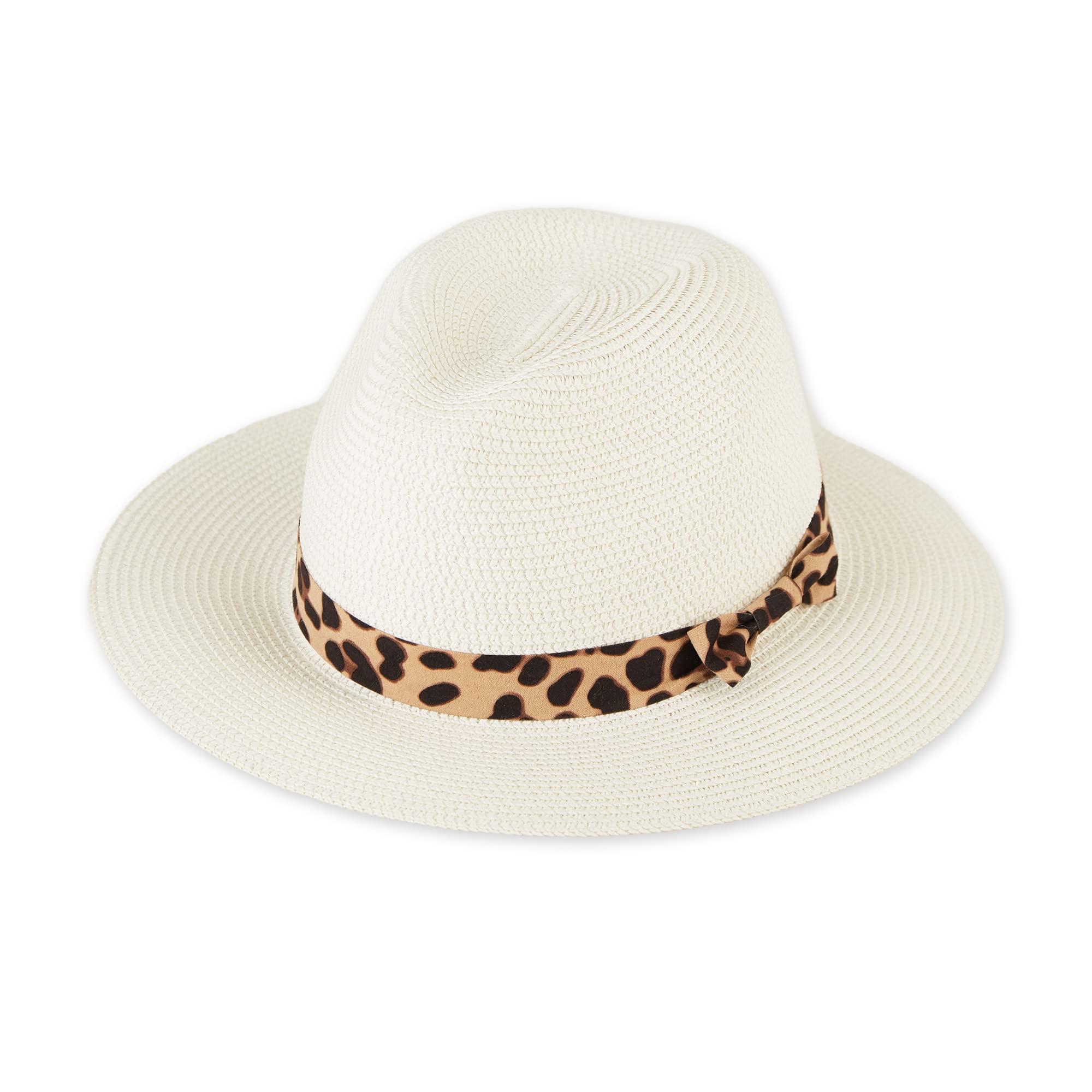 LEOPARD RIBBON PANAMA HAT - WHITE