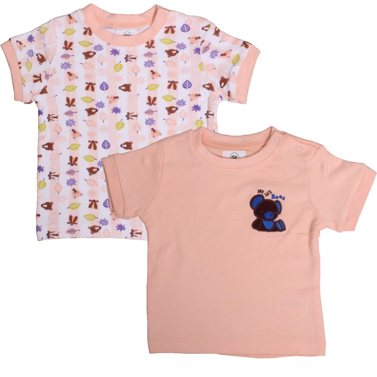 OHMS Soft Cotton Baby TShirts with No Harm Shoulder Buttons(Pack of 2,1824 Months) Pink 18-24