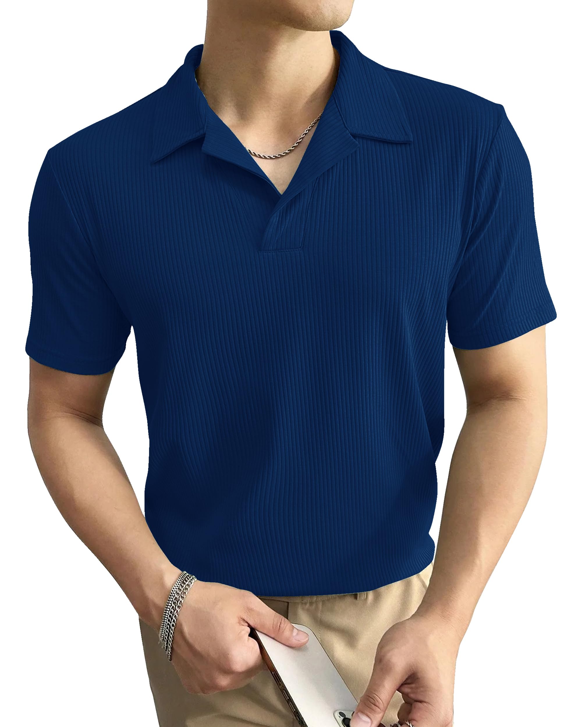 I ENTERPRISE Cotton Blend Regular Fit Round Spread Collar Solid Short Sleeve T-Shirt for Men & Boys Color :- Navy Blue Size :-XL