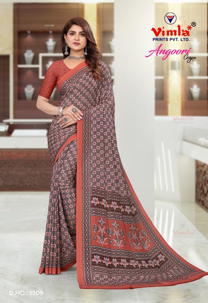 Vimla WomenS Mysore Crepe Silk Uniform Saree With Printed 6 Yard Length And Unstitched Blouse Piece Office Wear Saree