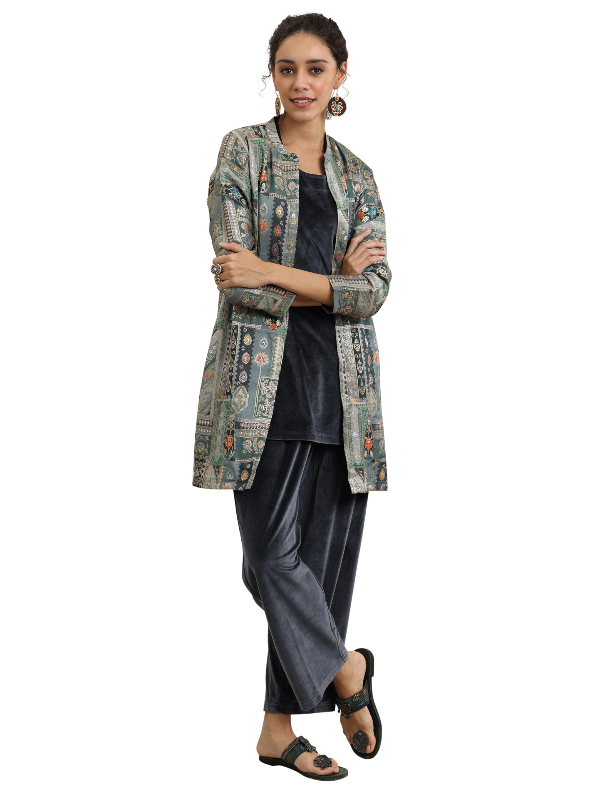 Libas Womens Printed Wool Straight Kurta For Women Blue