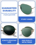 Round Folding Sunglasses Polarized, UV400, UVA, UVB Protection for Men Women, Folding Sunglasses Leather Case