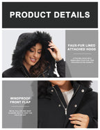 ROYAL MATRIX Women's Parka Coat Winter Warm Parka Jacket Fleece Lined Parka Coat Long Winter Coat with Hood (Black, Medium)