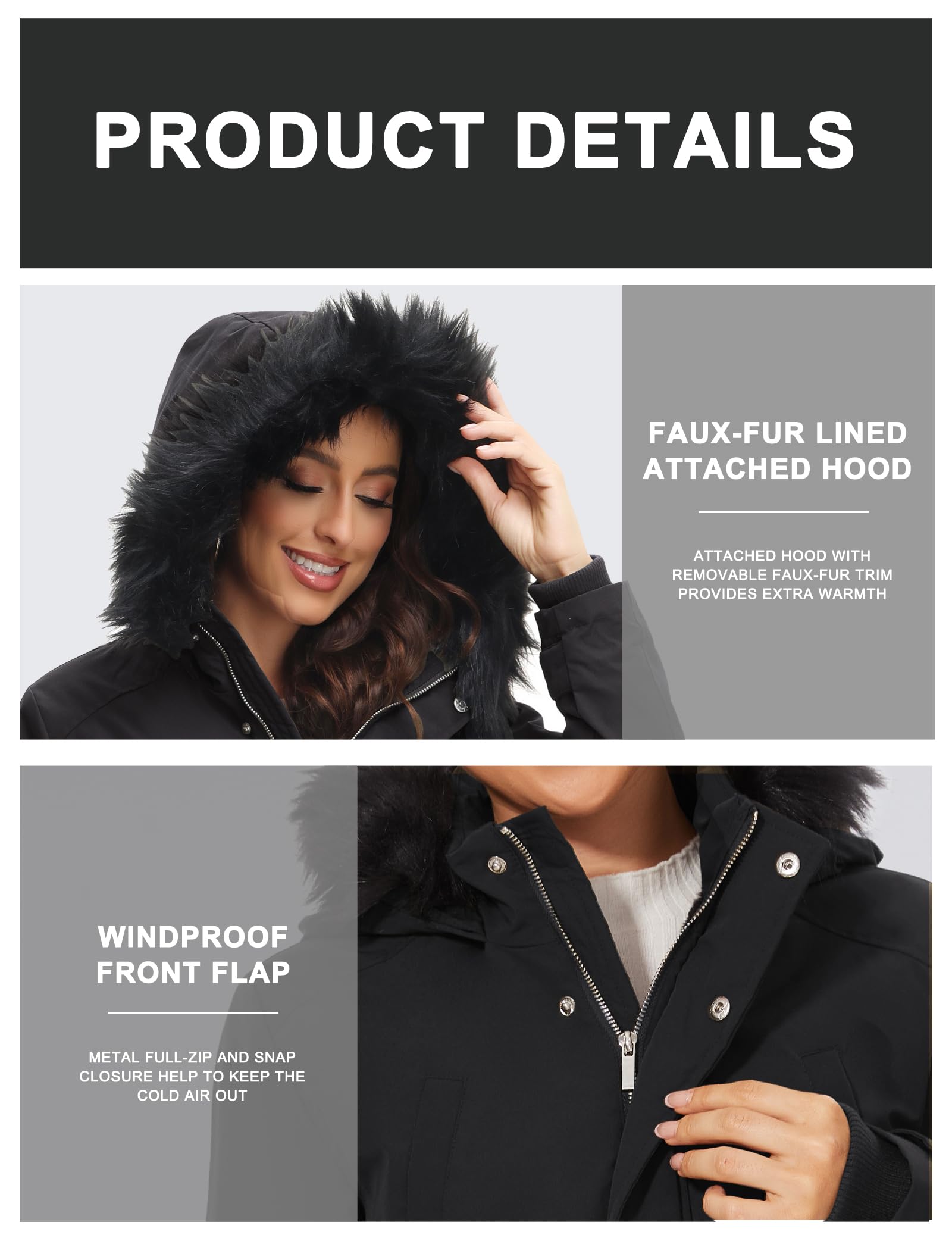 ROYAL MATRIX Women's Parka Coat Winter Warm Parka Jacket Fleece Lined Parka Coat Long Winter Coat with Hood (Black, Medium)